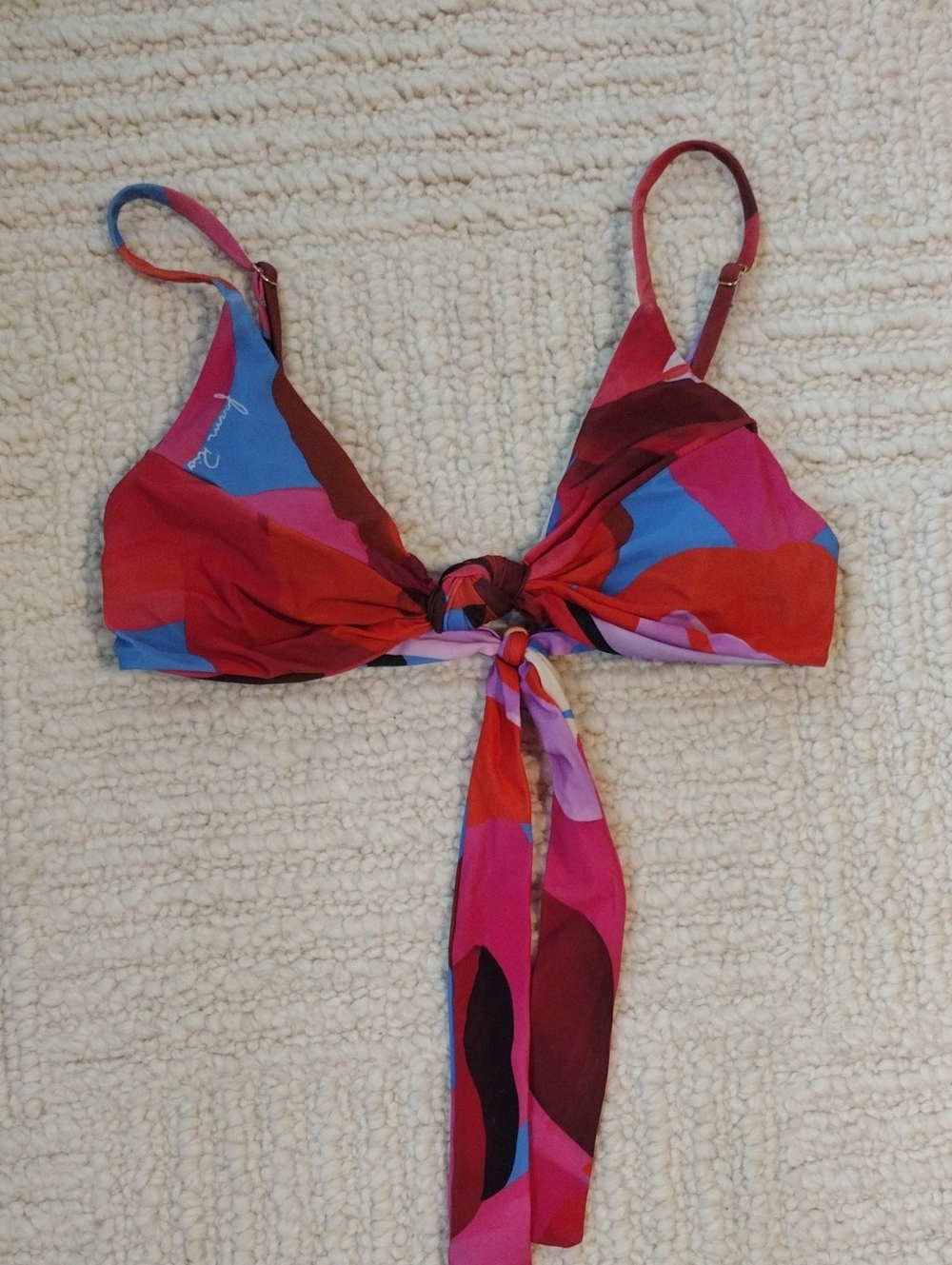 Farm Rio Colorblock Tie-Front Bikini Top - Pink Red Blue - Size Small A/B Cup